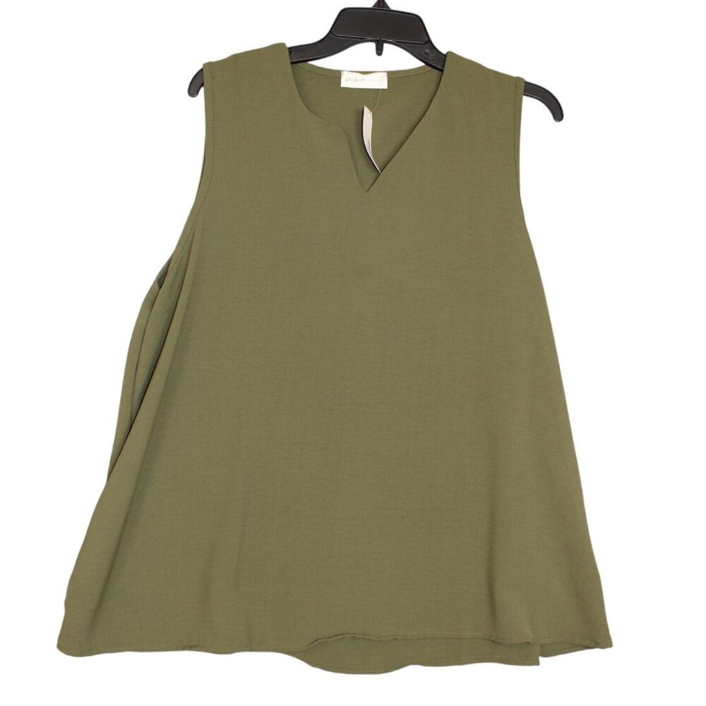 Perfect Peach Notch Neck Sleeveless Woven Top Army Green NWT‎ Womens Size Large